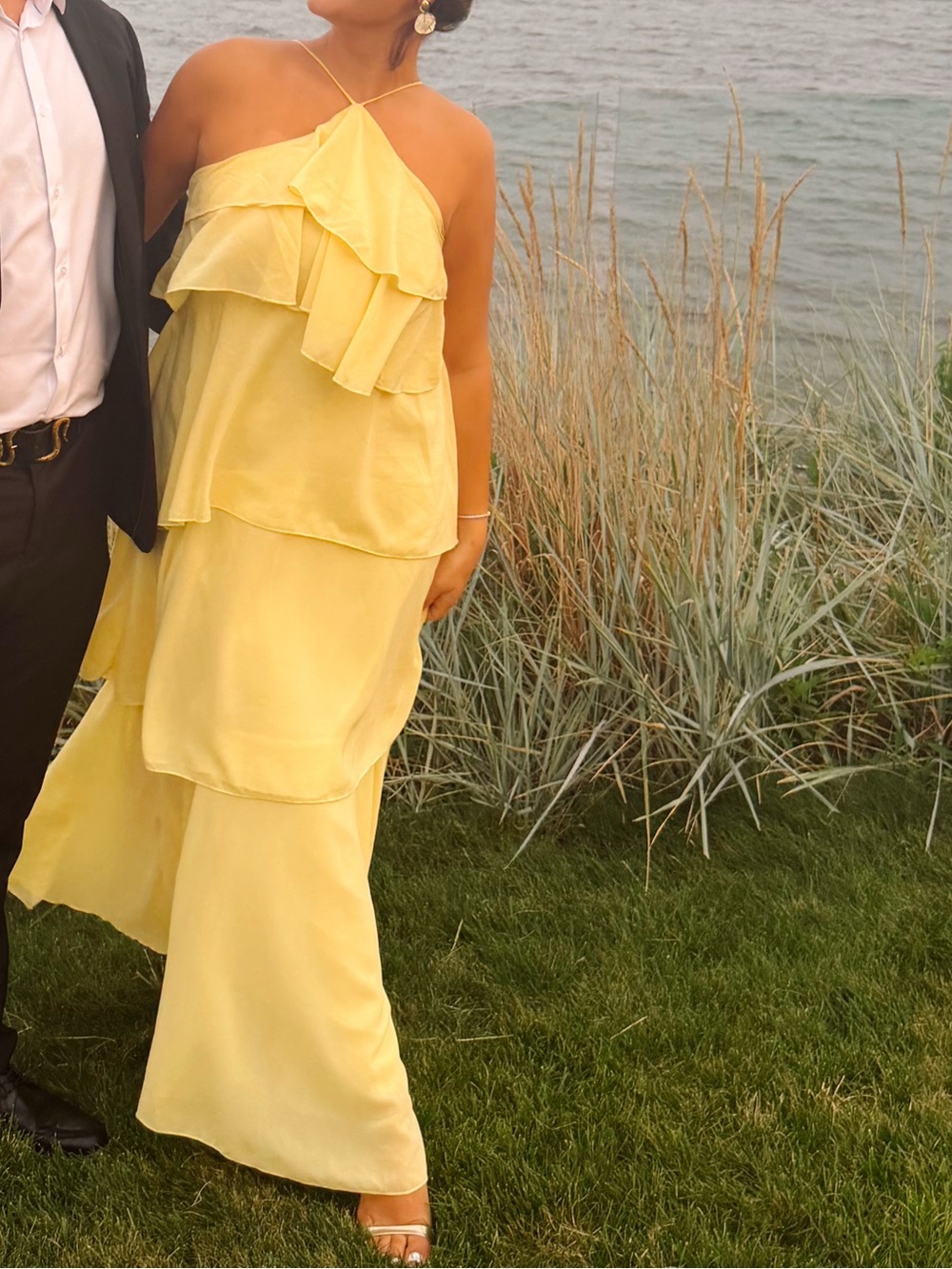 Elegant Yellow Ruffle Maxi Dress - Wedding Guest dress